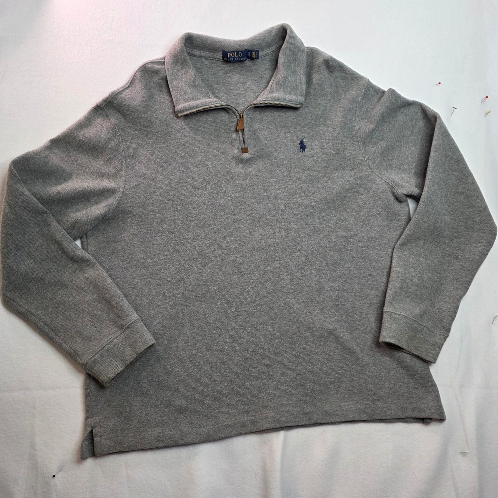 Polo Ralph Lauren‎ Mens XL Gray Quarter Zip Pullover Sweater Heathered Cotton